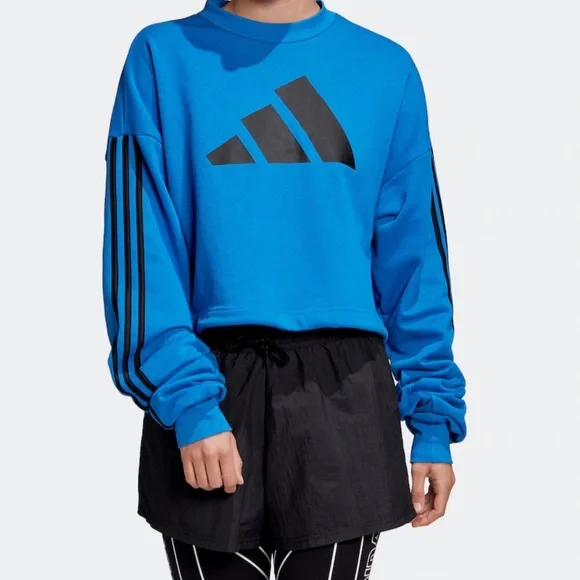 Adidas Oversized Crop sweater cinch waist Blue M - Picture 14 of 14